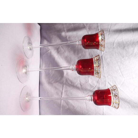 Christmas Holiday Glass Candleholders Red Gold Trim Set of 3 Vintage JC Penney - Picture 1 of 9